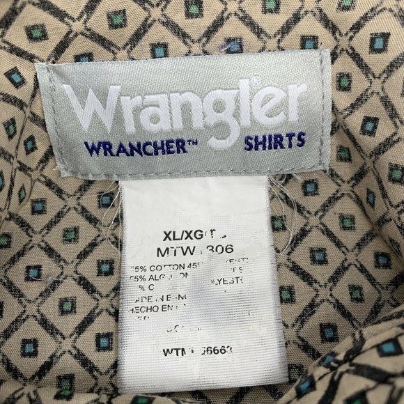 Men's Wrangler Wrancher L/S Button Up‎ Shirt Pearl Snap Tan Geometric Design XL - Picture 5 of 9